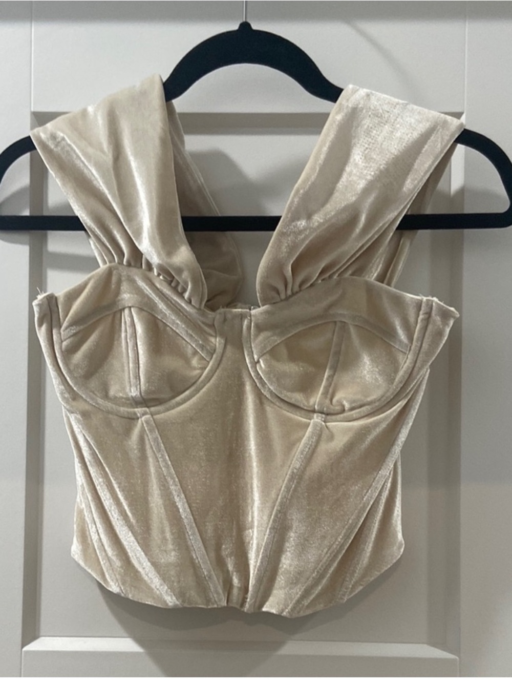 Velvet Structured Cream Crop Top